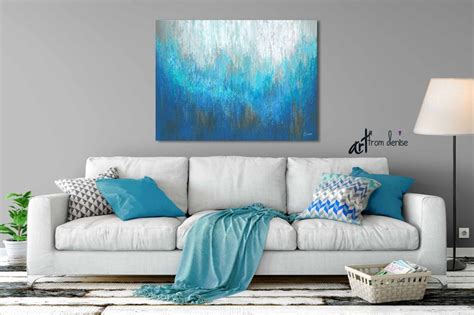 Large Wall Art Canvas Abstract Navy Blue Aqua Gray Master - Etsy