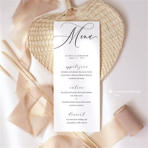 Elegant Minimal Wedding Menu Template Modern Wedding Menu Etsy