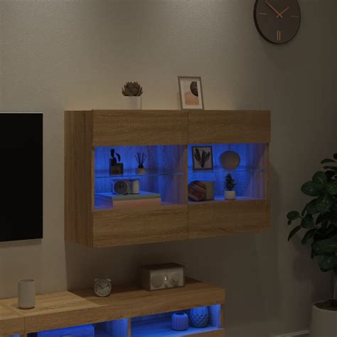 Meuble TV mural avec lumières LED chêne sonoma 98 5x30x60 5 cm Zolivara