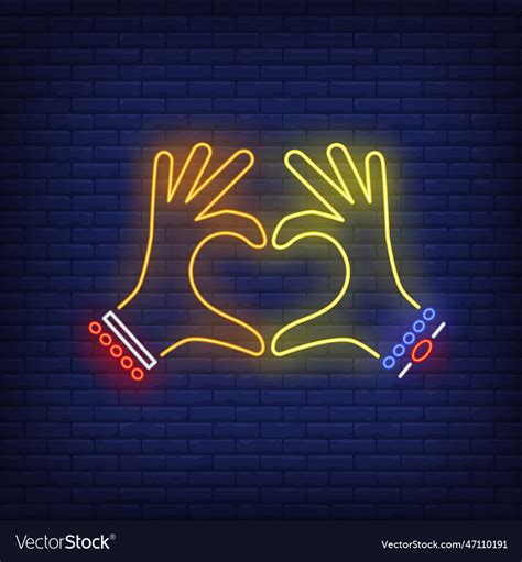 Woman Hands Showing Heart Gesture Neon Sign Vector Image