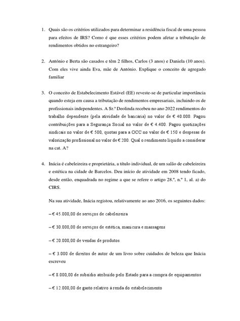 Exercicios Irs Pdf Impostos Contabilidade