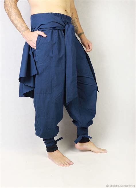 Штаны хакама унисекс со съемной короткой юбкой синие в интернет ...