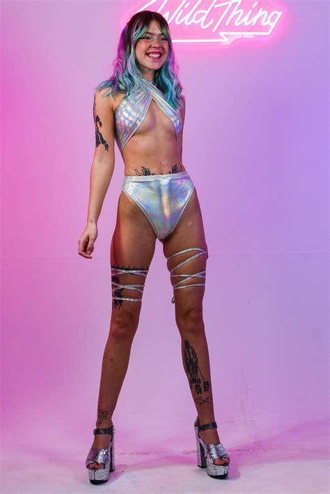 Silver Metallic Shimmer Set Bikini Coord Swimwear Festival Holographic Unique Rave Unicorn Show