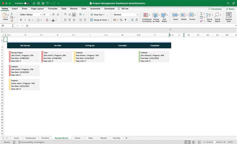 Project Management Dashboard Excel Template Automatic Dashboard Timeline Kanban Board Planner ...