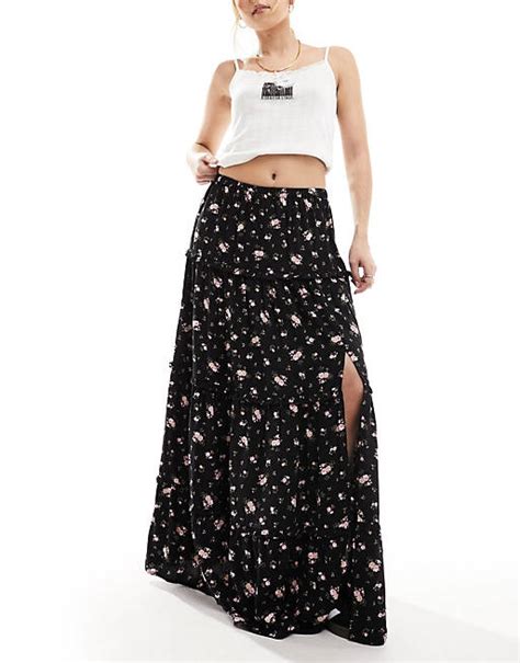 Miss Selfridge Tiered Maxi Skirt In Ditsy Print Asos