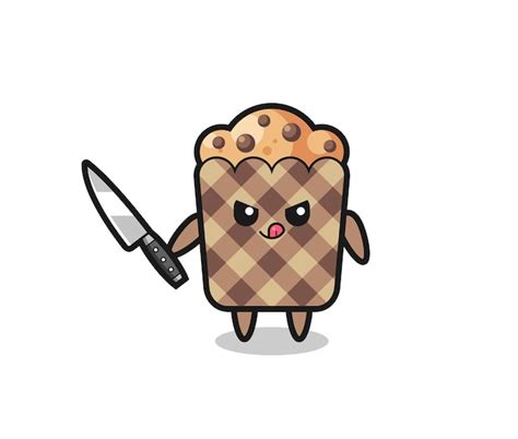 Mascotte Mignonne De Muffin En Tant Que Psychopathe Tenant Un Design