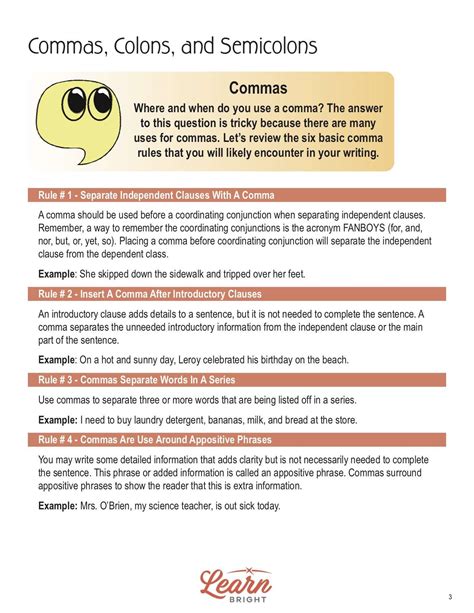 Commas, Colons, and Semicolons, Free PDF Download - Learn Bright