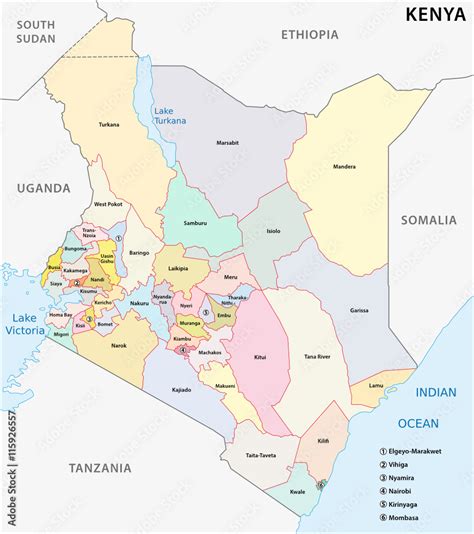 vector administrative and political map of the Republic of Kenya Stock ...