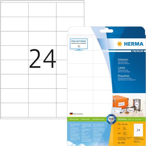 HERMA 4360 Adressaufkleber DIN A4 70 X 36 Mm 25 Blatt Papier Matt