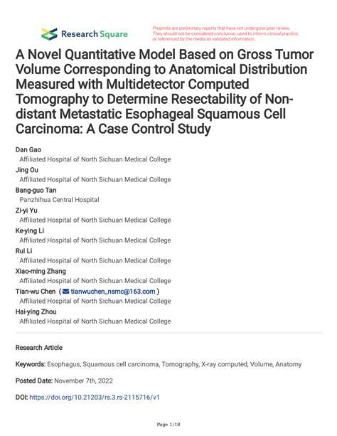 Pdf A Novel Quantitative Model Based On Gross Tumor Volume