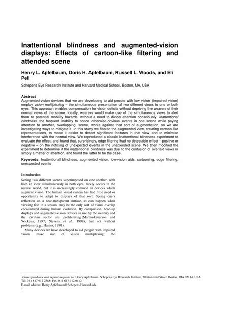 PDF Inattentional Blindness And Augmented Vision Displays Effects Of