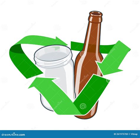 Green Recycling Symbol With Glass Jar And Bottle Inside Concept Of