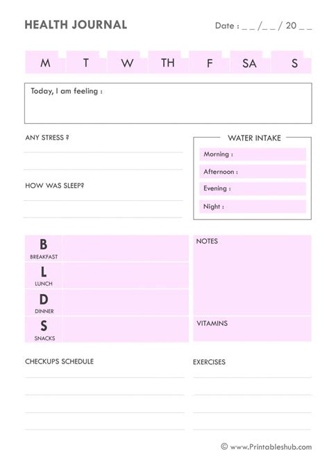 Free Printable Daily Health Journal Template [PDF] - Printables Hub