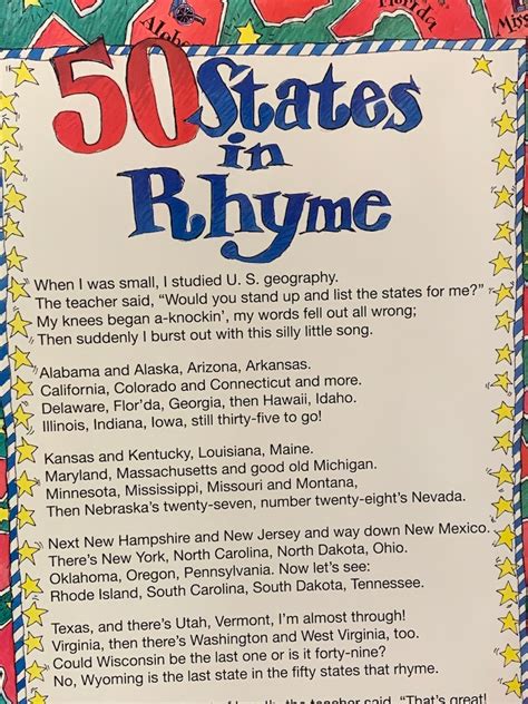 Poster FIFTY STATES in RHYME Geography History Social Studies - Etsy