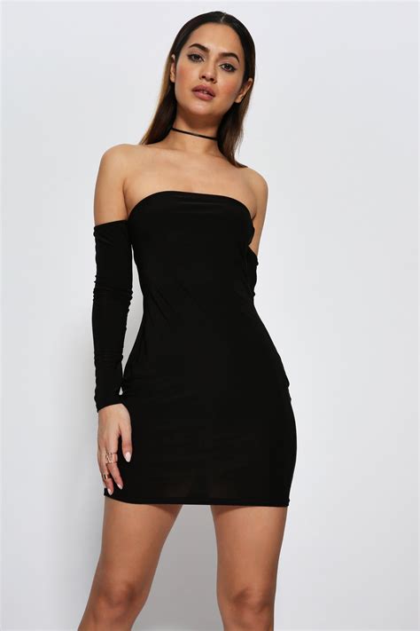 Black Off The Shoulder Bodycon Dress Black Short Dress Mini Dress