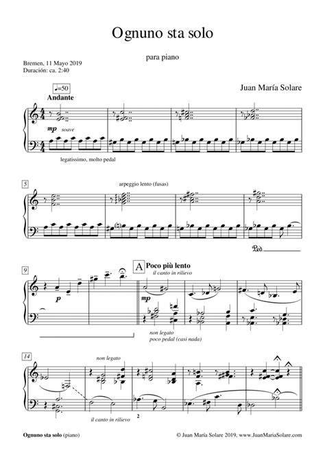 Ognuno sta solo piano solo Sheet Music Juan María Solare Piano Solo