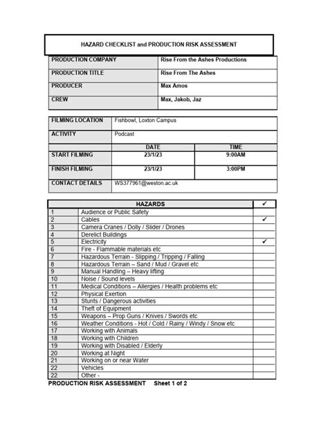 risk assessment sheets 1 | PDF | Risk | Safety