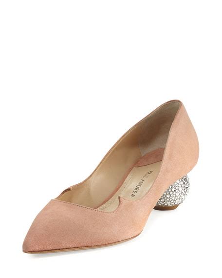 Paul Andrew Ankara Suede Crystal Heel Pumps Blush