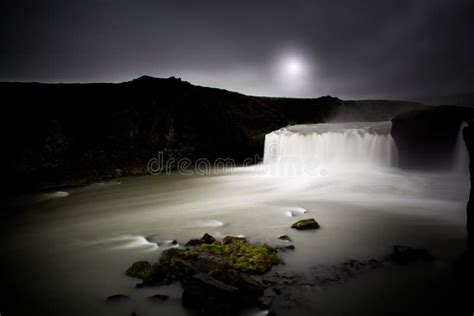 Godafoss Waterfall Iceland Night View Stock Image - Image of mountain ...