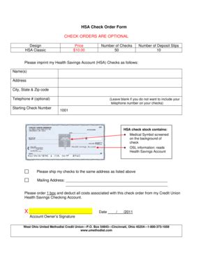 Fillable Online HSA Check Order Form United Methodist Credit Union