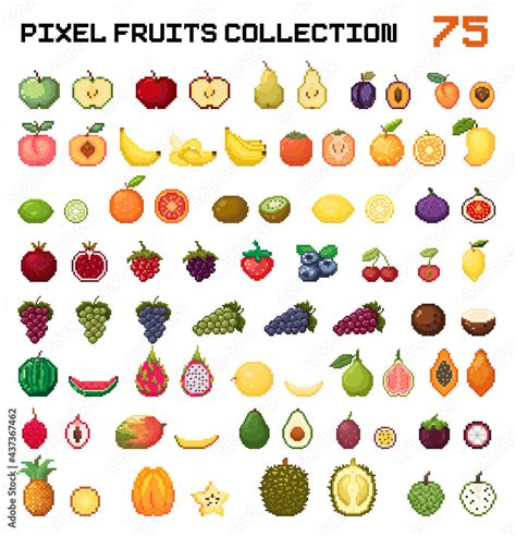 Obraz Pixel Fruits Set Pixel Art Fruits Huge Vector Collection Pixel