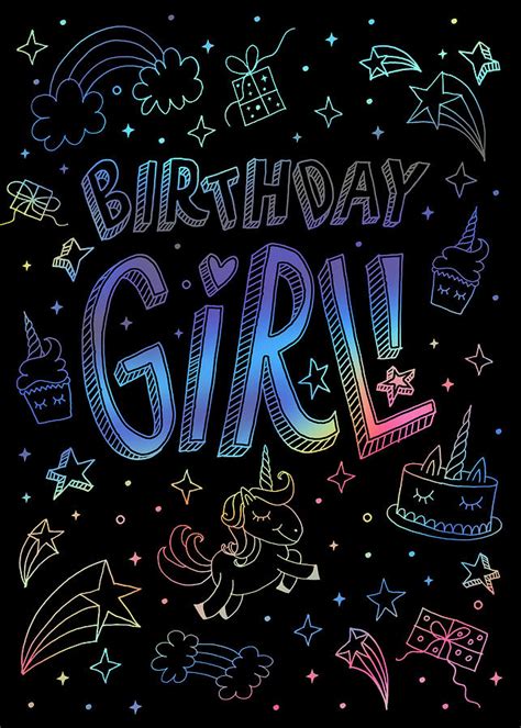 Birthday Girl Space Birthday Greeting Card Art By Jen Montgomery