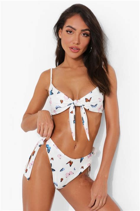 Butterfly Tie Front Bandeau Bikini Top Boohoo