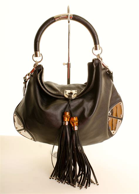 Gucci Large Black Babouska Indy Bamboo Tassel Hobo Bag Property Room