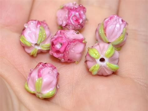 Bright Pink Rosebud Beads Ombre Glass Beads Gradient Floral Etsy