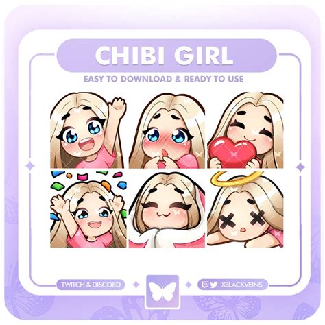 Blonde Hair And Blue Eyes Chibi Girl Emotes Pack For Twitch And Etsy