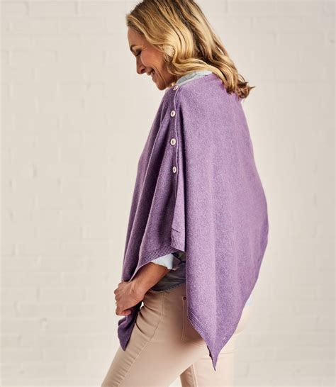 Lavender Marl Womens Cashmere And Merino Button Poncho Woolovers Au