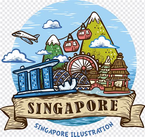 Singapore Illustration Poster Merlion Park Marina Bay Sands Public