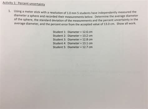 Solved Activity 1 Percent Uncertainty 1 Using A Meter Chegg