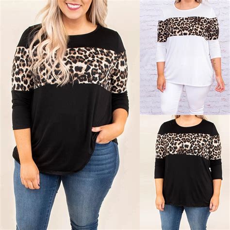 Xl Plus Size Casual Leopard Print Patchwork Tee Shirt Find Epic Store