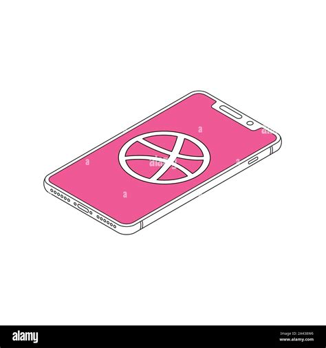 Dribbble Icon On Iphone X Display Isometric Outline Vector Illustration