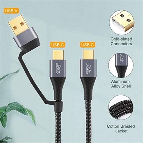 Cable Cargador 2 En 1 Cablecreation Usb C Usb C Usb 2m Gris