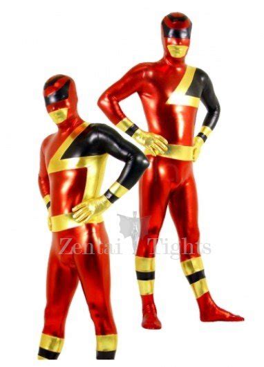 Red And Black Shiny Metallic Super Hero Unisex Full Body Zentai Suit