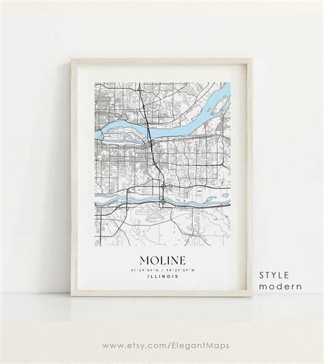 Moline Illinois Map, Moline IL Map, Moline City Print, Moline Poster ...