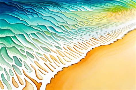 Premium AI Image | A painting of a beach with waves and the sun shining ...