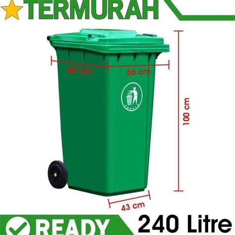 Jual TONG SAMPAH TEMPAT DUSTBIN BESAR 240 LITER 240L LITRE HIJAU BESAR