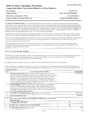 Fillable Online 2020 Tax Rate Calculation Worksheet Cottle County Fax