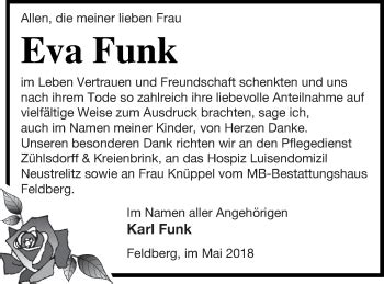 Traueranzeigen Von Eva Funk Trauer Nordkurier