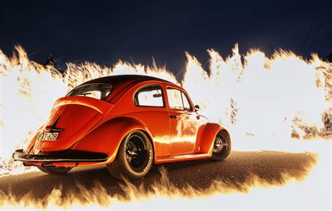 Wallpaper Fire Flame Volkswagen Orange Beetle Images For Desktop