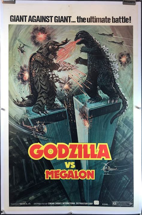 Godzilla Vs Megalon Original Toho Monsters Movie Theater Poster