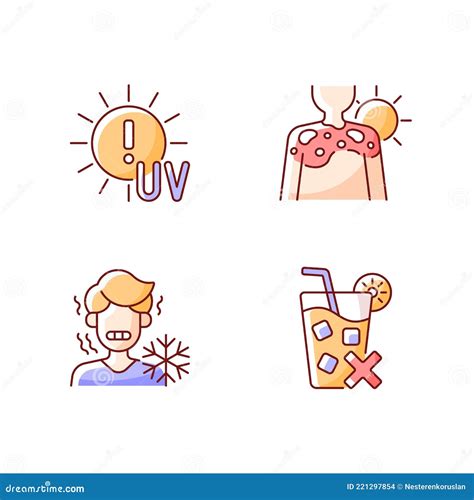 Sunburn Risk RGB Color Icons Set Stock Vector Illustration Of Icon