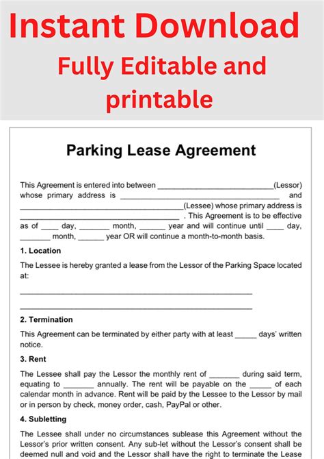 Fully Editable Parking Space Lease Agreement Template I Easy And Simple