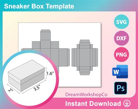 Box With Lid Template Mini Shoes Box Template Sneaker Box Etsy