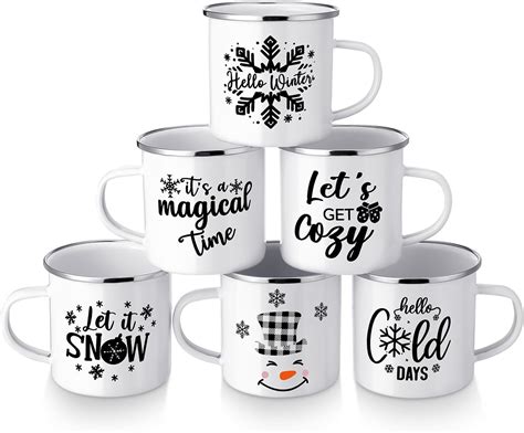 Amazon Pickmesh Pieces Christmas Enamel Coffee Cups Oz Winter