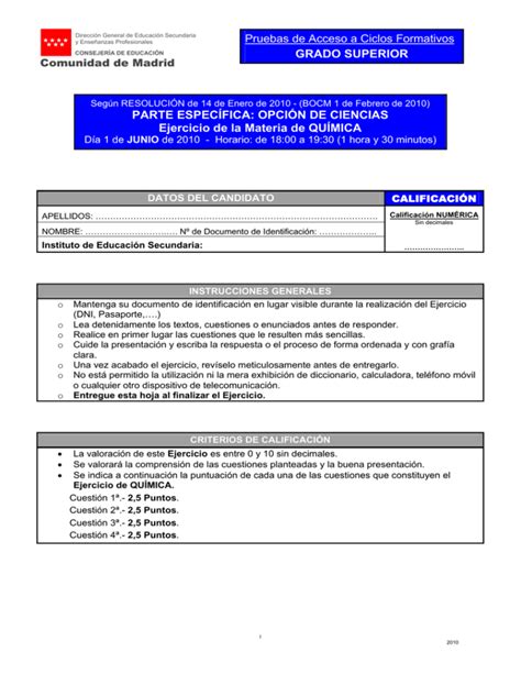 Pruebas De Acceso A Ciclos Formativos Grado Superior