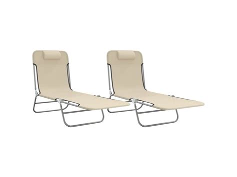 Chaises longues pliables 2 pcs crème textilène et acier Conforama